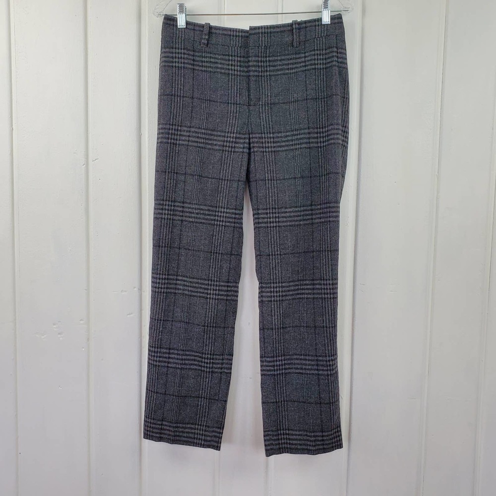 Zara Woman Gray Plaid Wool Blend High Rise Dress Pants Women's XS
